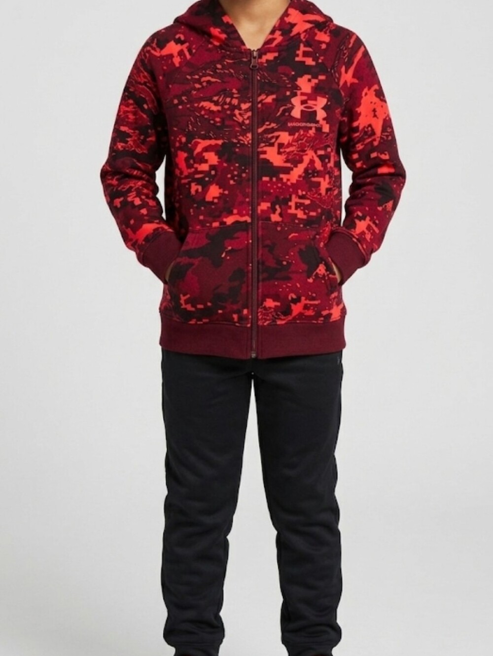 Under Armour Boys Red Digital Camo Dragon Print Hoodie-SM Youth EUC